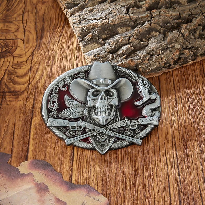 YOQUCOL Ghost Skeleton Skull Belt Buckle for Men American Native Western Cowboy Belt Buckle - Image 5